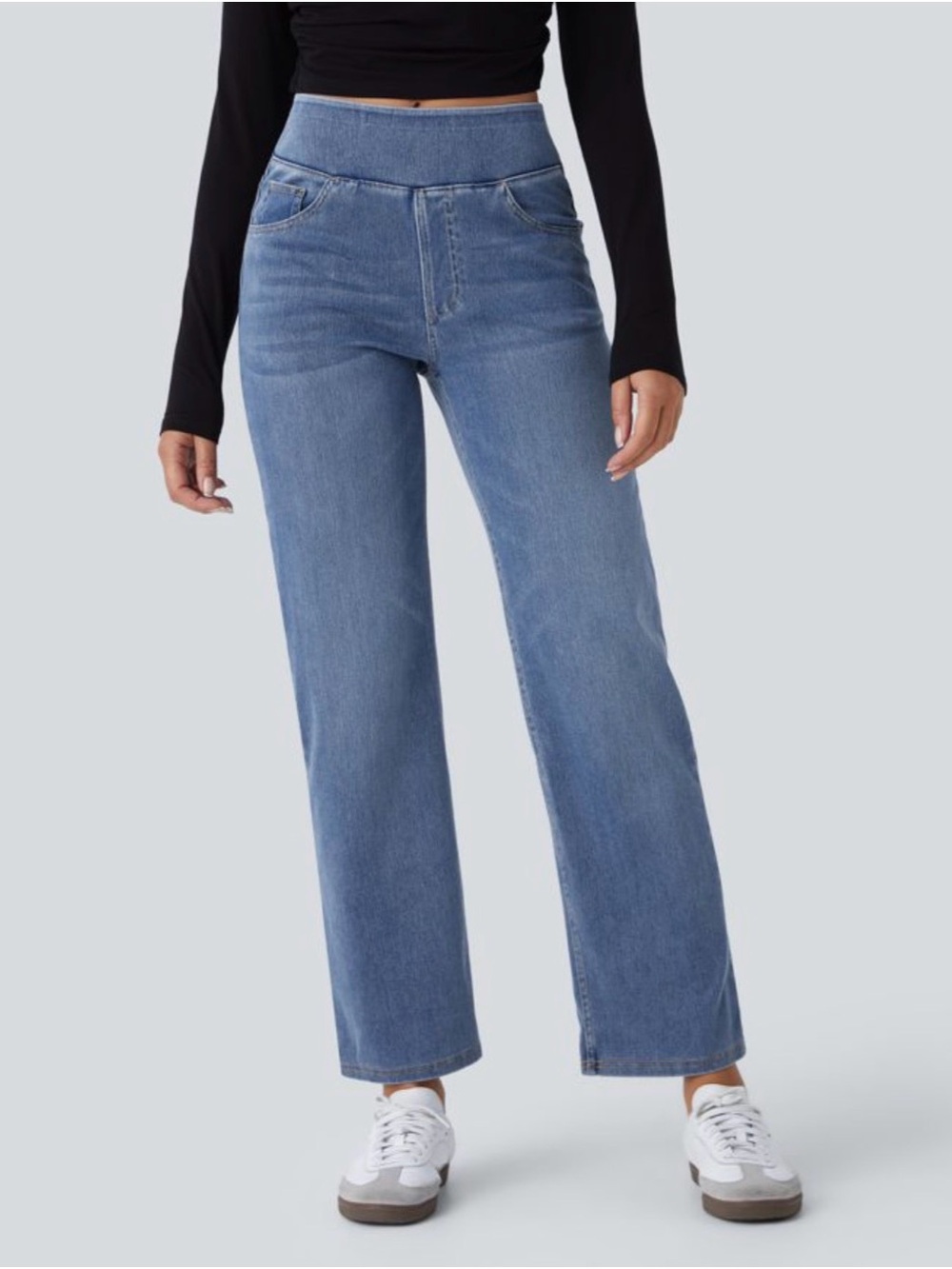 Halara Flex High Waisted Pockets Straight Leg Washed‎ Casual Jeans New Size L